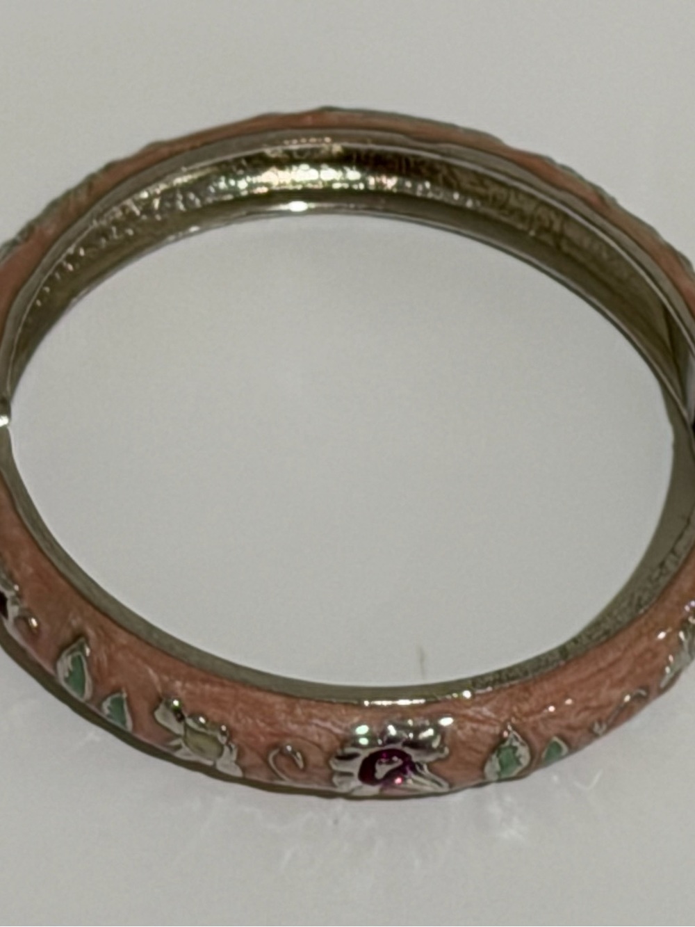 Pink Floral Enamel Bangle Bracelet